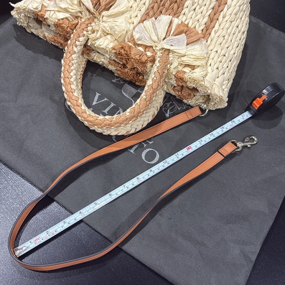 Vince Camuto Woven Tan and Cream Striped Raffia Tote Bag Purse w Crossbody Strap - Picture 7 of 8